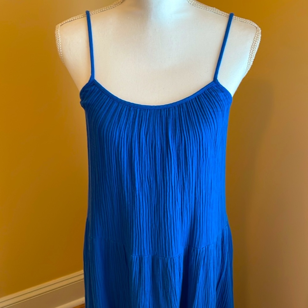 H&M Cobalt Blue Tiered Gauze Midi dress Crinkle Cotton Sundress Royal XS - Picture 9 of 9